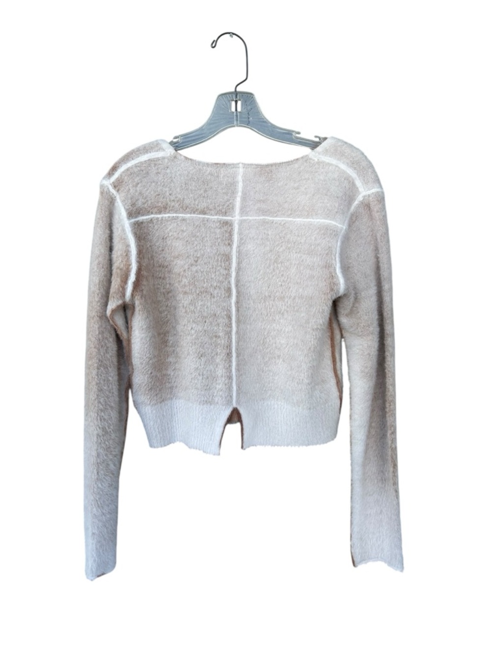 NATURAL LIFE Fuzzy V-Neck Sweater - Size Small - White & Beige - Picture 7 of 10